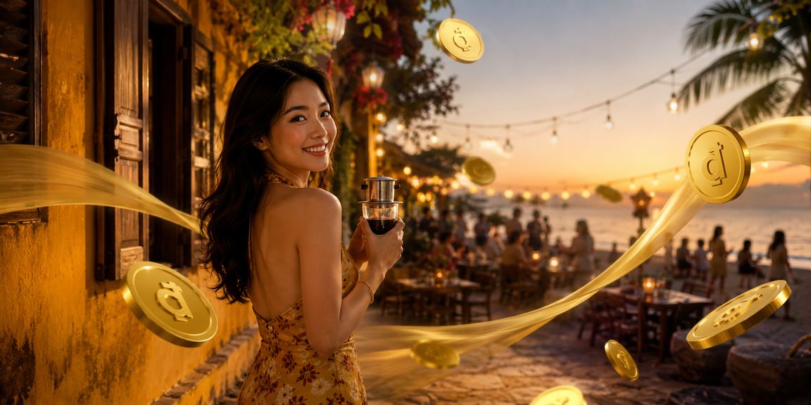 Người dùng thanh toán và nhận thưởng trên điện thoại tại Hội An